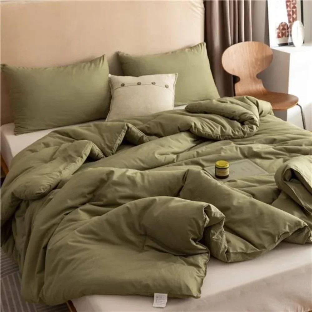 Premium Queen Comforter Set Olive Green 3pcs Bedding Sets Lightweight Blanket